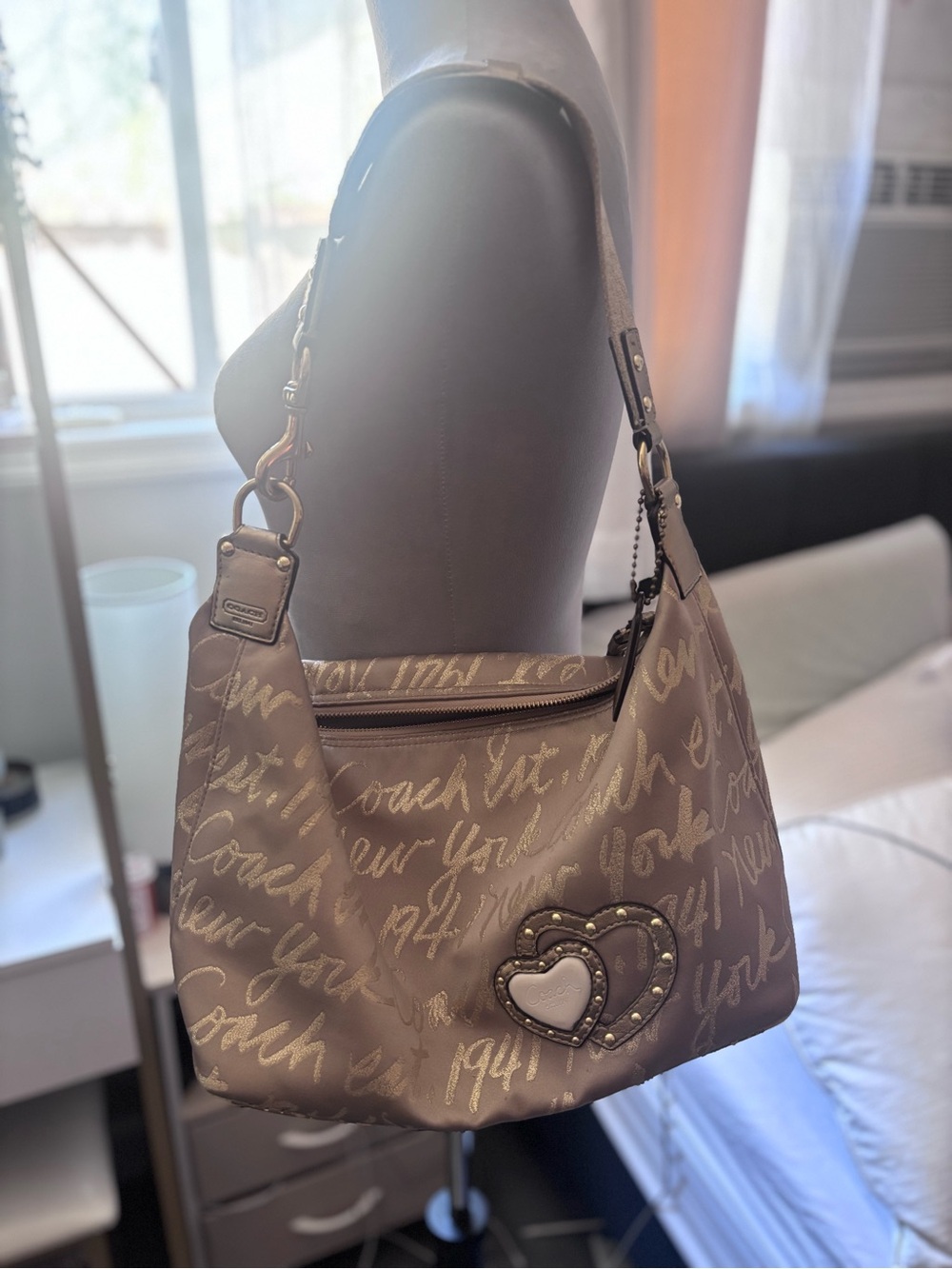 Vintage Coach Poppy Signature Script Lurex Hobo